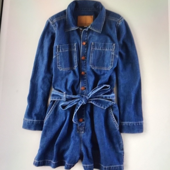American Eagle Denim Long Sleeve Romper Sz XS - Picture 9 of 10